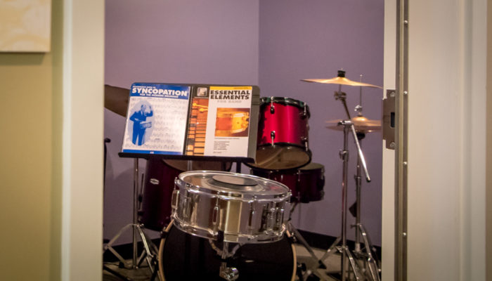 Drumset in lesson studio.