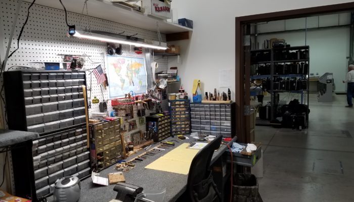 Typical workbench area in a band repair shop.