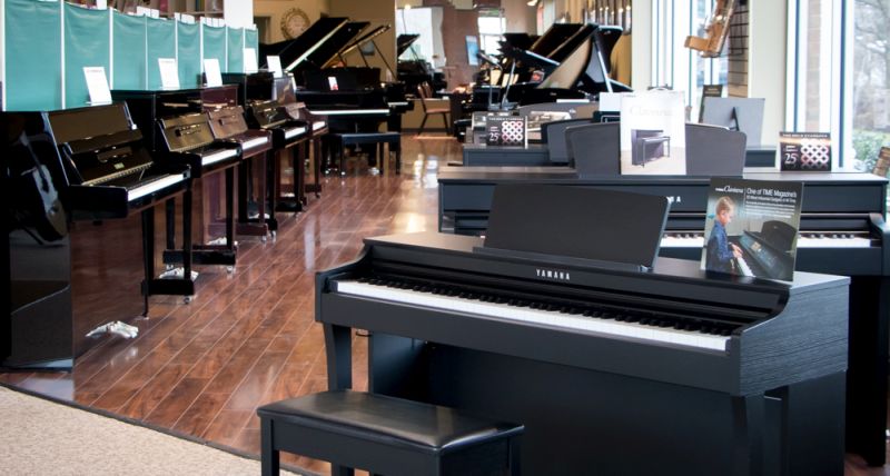 Yamaha pianos on display