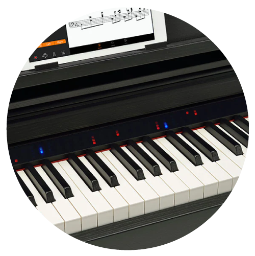 Yamaha CSP Piano with Smart Pianist App open on iPad and Stream Lights