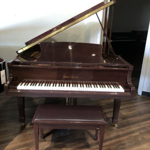 polished mahogany Henry f miller 6 foot Grand piano front view open lid 1