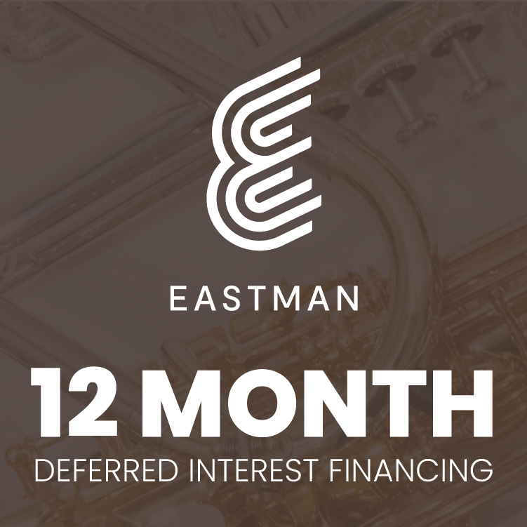 Image of instruments with Eastman logo and text: "12 month deferred interest financing."