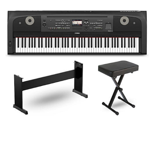 Product photo of the DGX670B Holiday Bundle that includes the portable grand piano, stand, and bench.