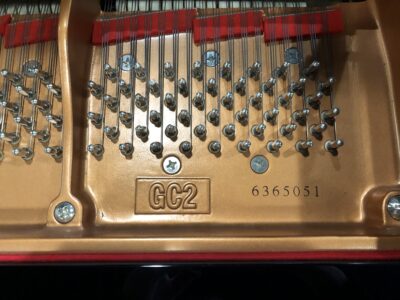 View of the model and serial number for a Yamaha GC2 grand piano.